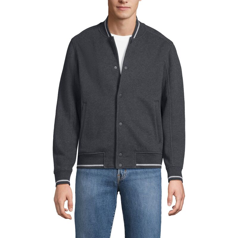 ランズ挙げ句の果て メンズ アウター 編み物・スウェーター 上衣 Men\u0027s Lands\u0027 End Seriousweats Bomber Jacket Dk Charcoal Heather 濃灰色