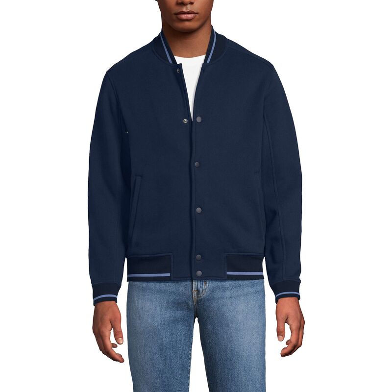 ランズ挙げ句の果て メンズ アウター 編み物・スウェーター 上衣 Men\u0027s Lands\u0027 End Seriousweats Bomber Jacket Radiant Navy 米国海軍