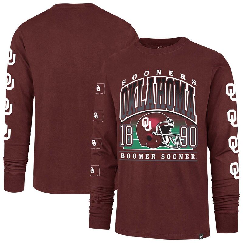 フォーティセブンブランド メンズ トップス プルオーバー 47 Brand Men\u0027s \u002747 Crimson Oklahoma Sooners Go Big Long Sleeve T-Shirt Okl Red 赤いこと トップス-Tシャツ・カットソー-メンズファッション