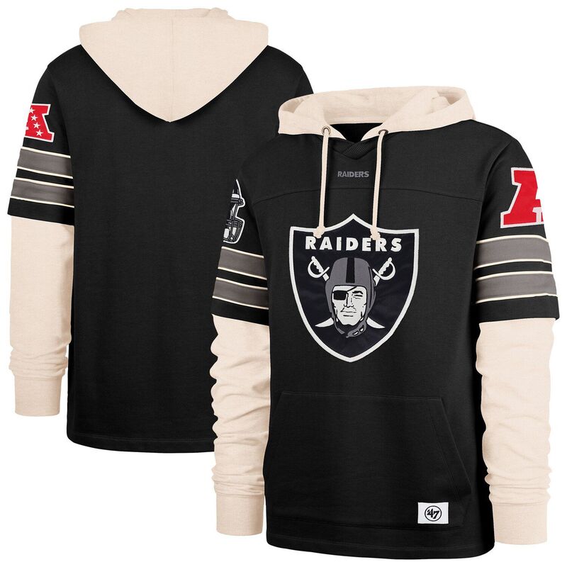 フォーティセブンブランド メンズ トップス Tシャツ パーカー 47 Brand Men's '47 Black Las Vegas Raidersplit Zone Cornerback Duo Hoodie Lvr Black ブラック|ReVida 店