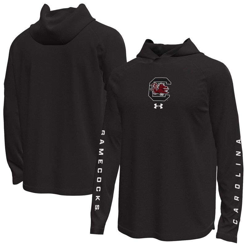 アンダーアーマー メンズ トップス プルオーバー 長袖 Men\u0027s Under Armour Black South Carolina Gamecocks Tech Stretch Long-Sleeve Hooded T-Shirt Scr Black 黒いこと
