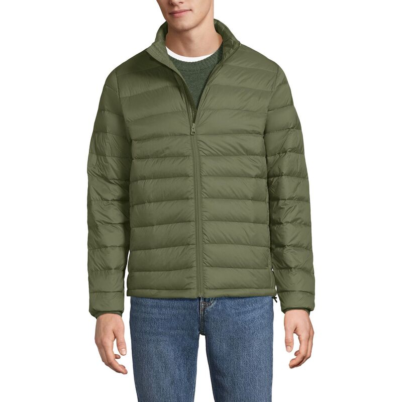 ランズエンド メンズ アウター ジャケット・ブルゾン モックネック ダウン Men's Lands' End Wanderweight Down Mockneck Puffer Jacket River Stone Green グリーン