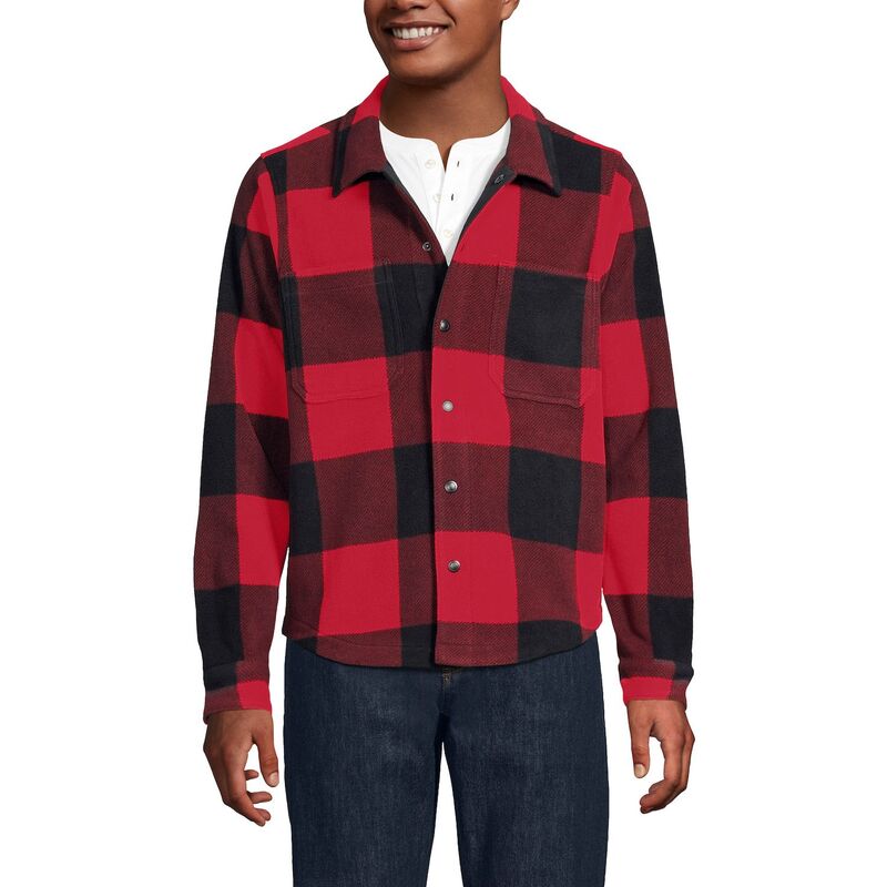 ランズ挙げ句の果て メンズ アウター 上衣・上衣 プルオーバー フリース Men\u0027s Lands\u0027 End Fleece Shirt Jacket Red Large Check 赤いこと