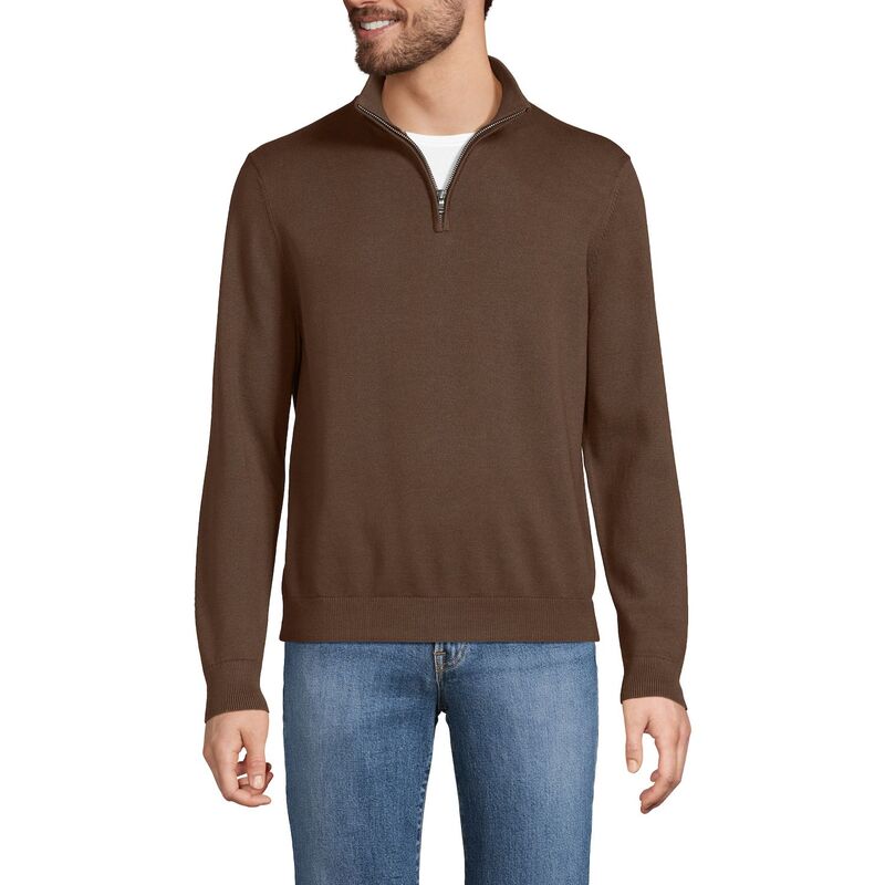 ランズエンド メンズ アウター ニット・セーター ハーフジップ コットン Men's Lands' End Fine Gauge Cotton Quarter Zip Sweater Dark Walnut Brown ブラウン 16,045円