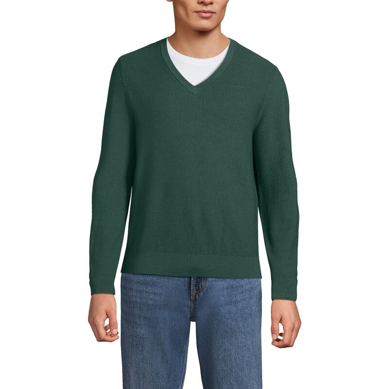 ランズ挙げ句のはて メンズ アウター 編み物・プルオーバー Vのど頚 毛糸 Men\u0027s Lands\u0027 End Washable Merino Wool V-Neck Sweater Dark Evergreen