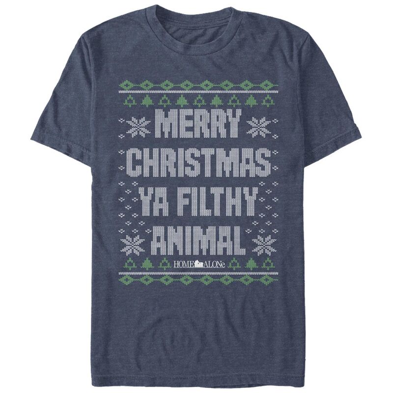 アニメキャラクター メンズ トップス Tシャツ セーター グラフィック Licensed Character Men's Home Alone Merry Christmas Ya Filthy Animal Sweater Graphic Tee Navy Heather ヘザー