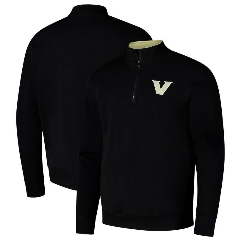 円形劇場 メンズ トップス ティーシャツ 流汗 Men\u0027s Colosseum Black Vanderbilt Commodores Tortugas Quarter-Zip Sweatshirt Van Black 黒いこと Tシャツ・カットソー-メンズファッション-トップス