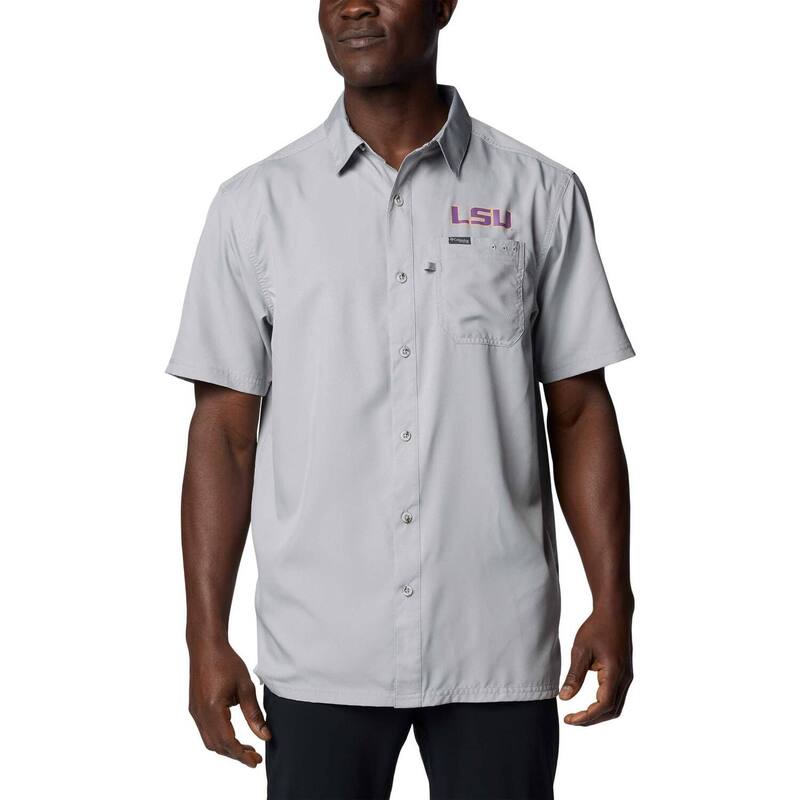 コロンビア メンズ トップス Tシャツ Men's Columbia Gray LSU Tigers PFG Slack Tide Omni-Shade Button-Up Camp Shirt Lsu Grey グレー