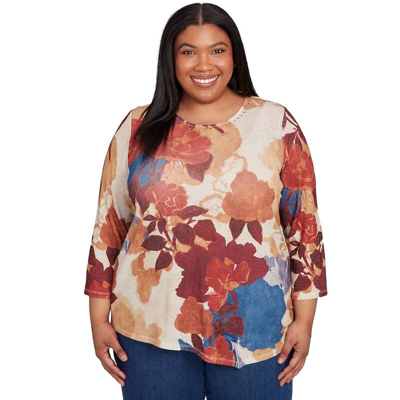 アルフレッド ダナー レディース トップス Tシャツ アシンメトリー フラワー柄 プラスサイズ フラワー Plusize Alfredunner Dramatic Abstract Floral Asymmetrical Top Spice Multi マルチカラー