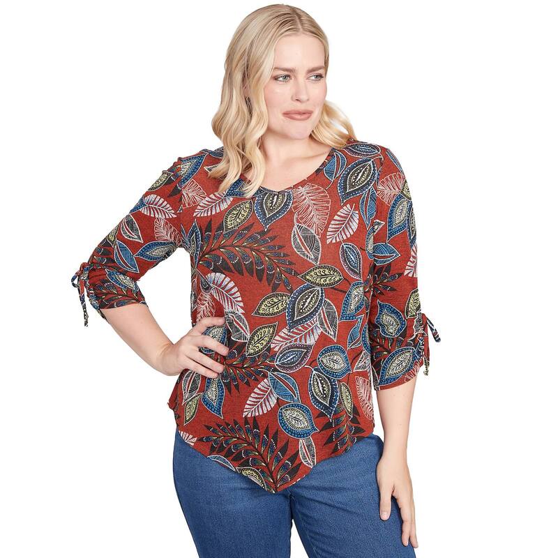 アルフレッド ダナー レディース トップス Tシャツ アシンメトリー Women\'s Alfredunner Asymmetrical Top with Batik Leaves Design Spice Multi マルチカラー
