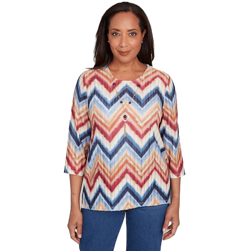 アルフレッド ダナー レディース トップス Tシャツ レース ニット Women\'s Alfredunner Textured Knit Chevron Top with Necklace Blue Multi ブルー