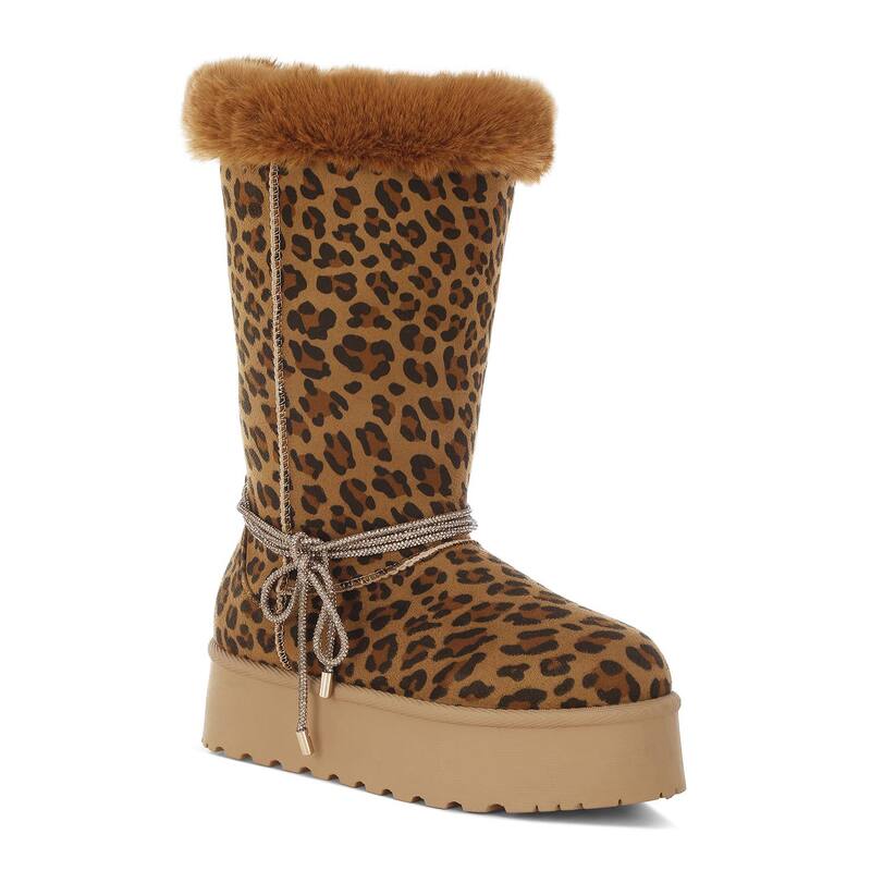 ロンドンラグ レディース シューズ ブーツ・レインブーツ London Rag Olonya Women's Faux Fur Collar Anti-Skid Winter Boots Leopard アニマル
