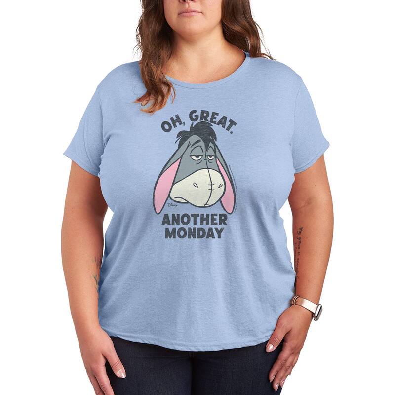 アニメキャラクター レディース トップス Tシャツ プラスサイズ グラフィック Licensed Character Plusize Disney's Winnie The Pooh Eeyore Oh Great Graphic Tee Heather Chambray Blue ヘザー