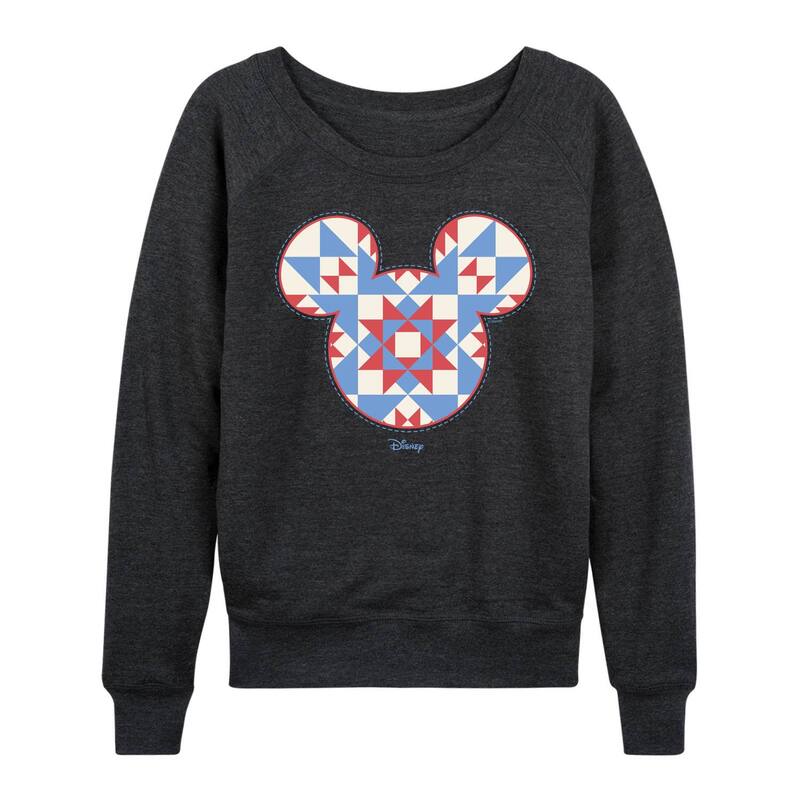 アニメキャラクター レディース トップス Tシャツ パイル Licensed Character Women's Disney's Minnie Mouse Quilt Pattern Ears French Terry Long Sleeve Tee Heather Charcoal チャコール