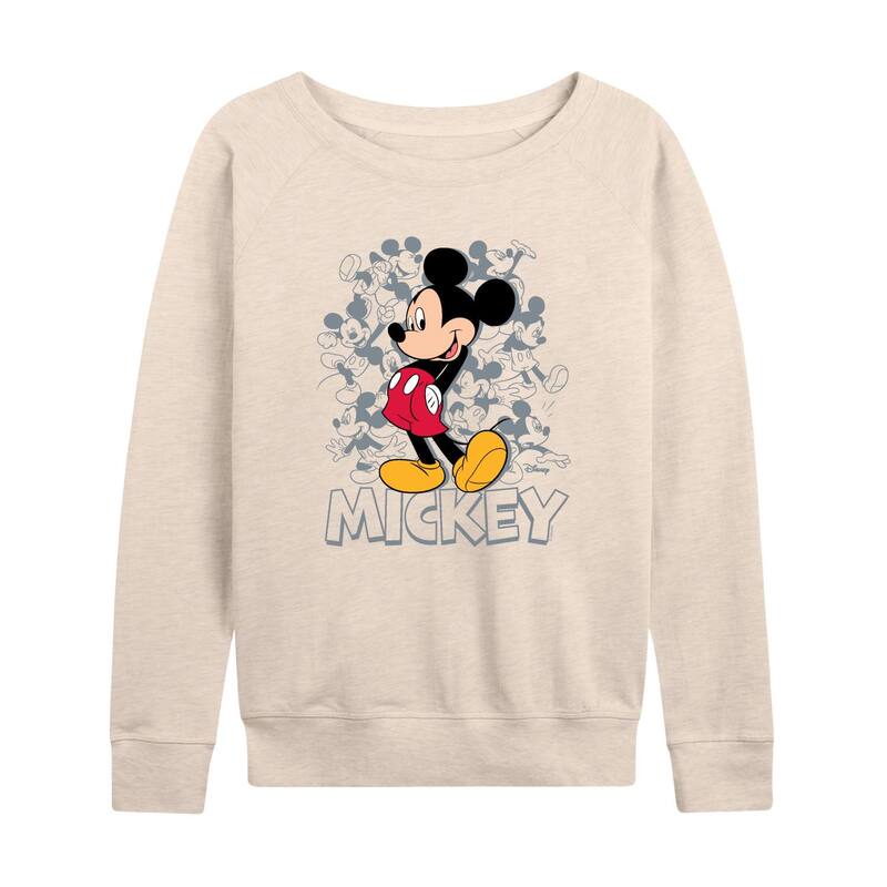 アニメキャラクター レディース トップス Tシャツ パイル Licensed Character Women's Disney's Mickey Mouse Poses French Terry Long Sleeve Tee Beige ベージュ