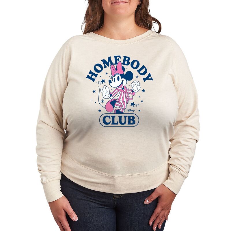 アニメキャラクター レディース トップス Tシャツ プラスサイズ パイル Licensed Character Plusize Disney's Minnie Mouse Homebody Club French Terry Long Sleeve Tee Beige ベージュ