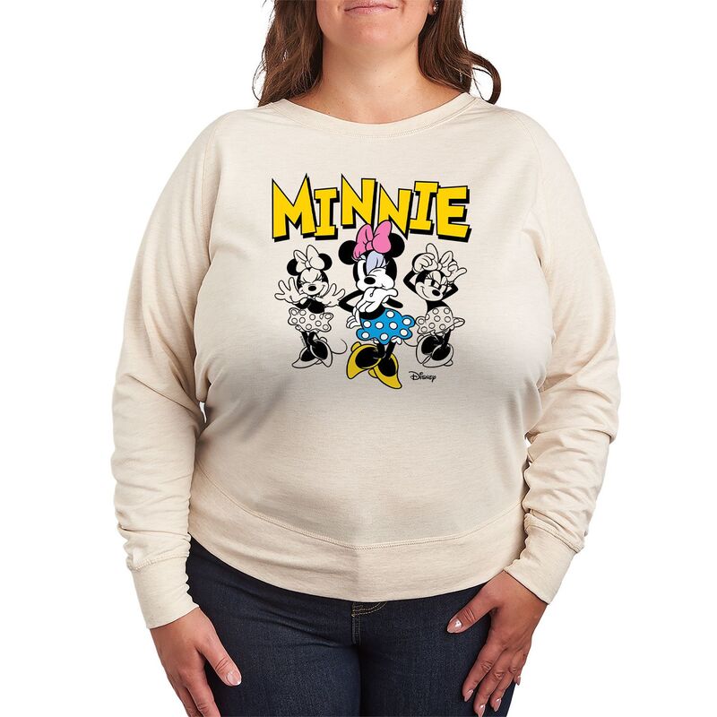 アニメキャラクター レディース トップス Tシャツ プラスサイズ パイル Licensed Character Plusize Disney's Minnie Mouse Poses French Terry Long Sleeve Tee Beige ベージュ