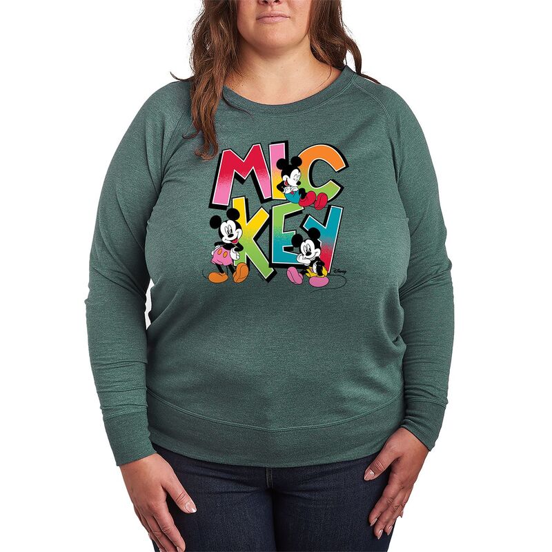 アニメキャラクター レディース トップス Tシャツ プラスサイズ パイル Licensed Character Plusize Disney's Mickey Mouse Retro French Terry Long Sleeve Tee Heather Juniper ヘザー