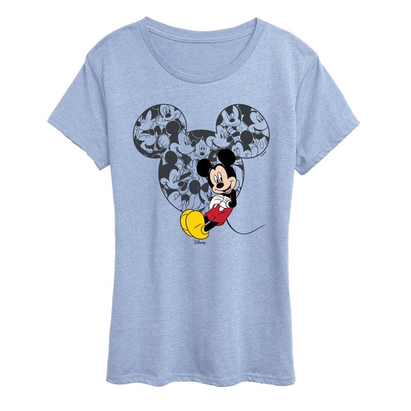 アニメキャラクター レディース トップス Tシャツ グラフィック Licensed Character Women's Disney's Mickey Mousear Collage Graphic Tee Heather Chambray Blue ヘザー