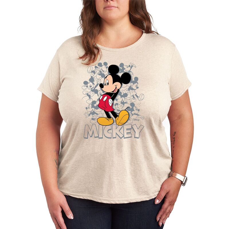 アニメキャラクター レディース トップス Tシャツ プラスサイズ グラフィック Licensed Character Plusize Disney's Mickey Mouse Poses Graphic Tee Beige ベージュ