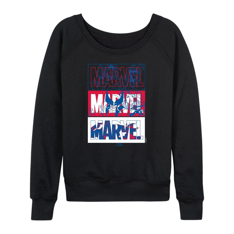 アニメキャラクター レディース トップス Tシャツ パイル ロゴ Licensed Character Women's Marvel X-Men Character Logos French Terry Long Sleeve Tee Black ブラック