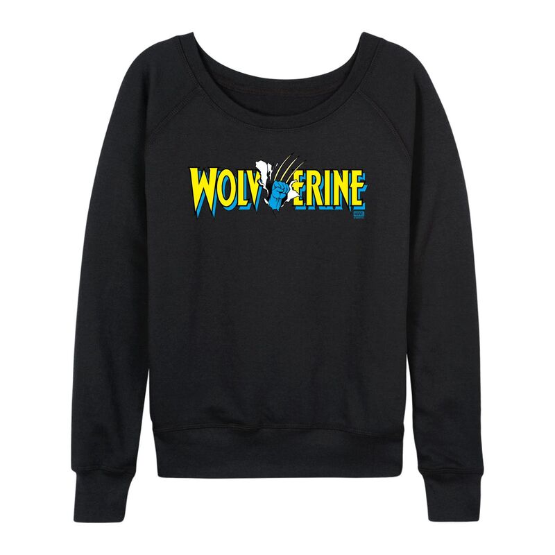 アニメキャラクター レディース トップス Tシャツ パイル ロゴ Licensed Character Women's Marvel Wolverine Claw Logo French Terry Long Sleeve Tee Black ブラック
