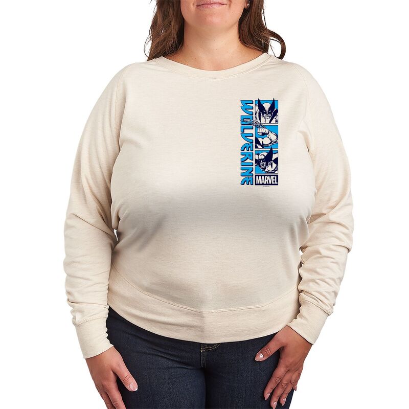 アニメキャラクター レディース トップス Tシャツ プラスサイズ パイル Licensed Character Plusize Marvel Wolverine Stacked Grid French Terry Long Sleeve Tee Beige ベージュ