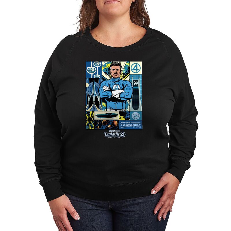 アニメキャラクター レディース トップス Tシャツ プラスサイズ パイル Licensed Character Plusize Marvel The Fantastic Four: Firsteps Mr. Fantastic French Terry Long Sleeve Tee Black ブラック