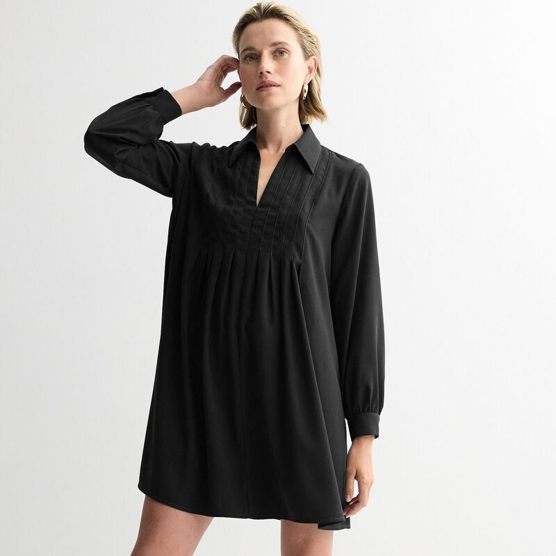 ナインウェスト レディース トップス 衣装 ミニ Women\u0027s Nine West Pintuck Mini Dress Mineral Black 黒いこと