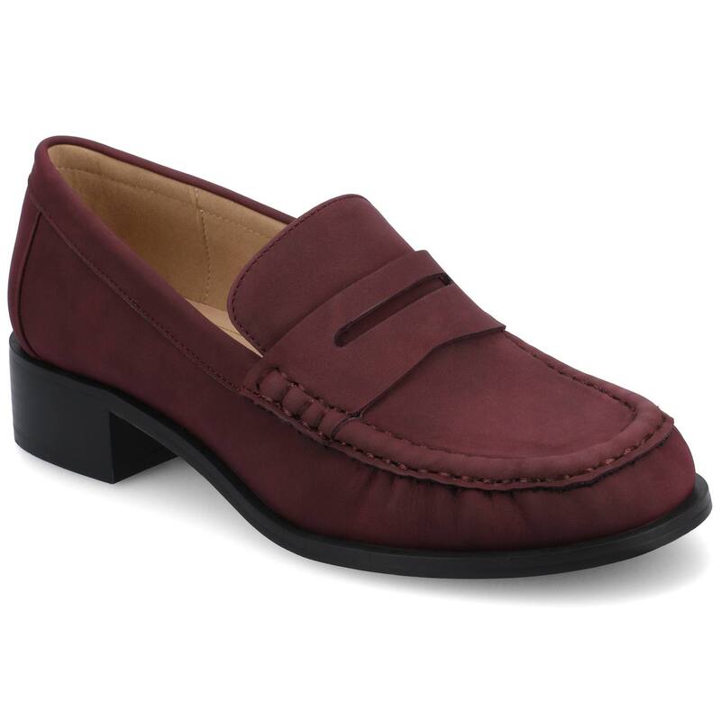 【送料無料】 ジャーニー レディース スリッポン・ローファー シューズ Journee Danna Women's Block Heel Ruched Penny Loafers Oxblood画像