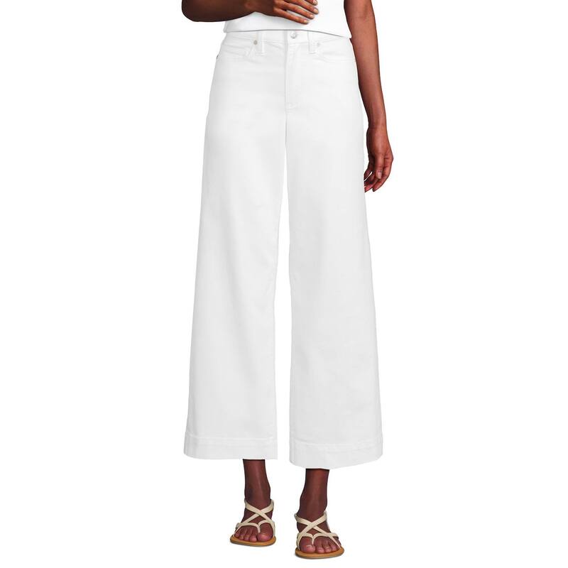 ランズエンド レディース ボトムス カジュアルパンツ プチ デニム ジーンズ Petite Lands' End High-Rise Wide-Leg Crop Denim Jeans White ホワイト