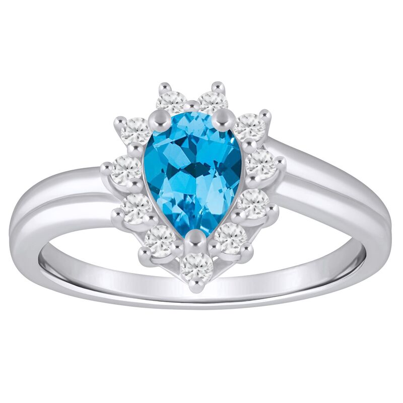 Alyson Layne レディース アクセサリー リング Alyson Layne 10k White Gold 1/5 Carat.W. Lab-Grown Diamond & Pear Shape Gemstone Halo Ring Blue Topaz ブルー｜ReVida 店 340,110円