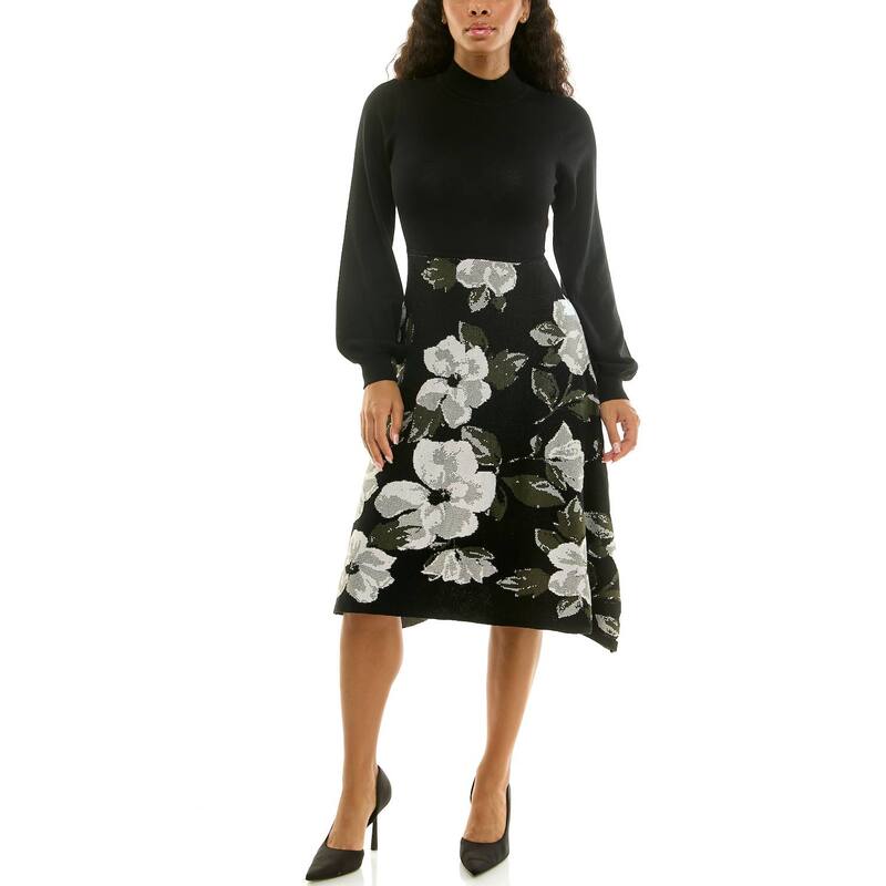 ニナレオナルド レディース トップス ワンピース モックネック セーター Women's Nina Leonard Mockneck Sweater Dress Black Cream クリーム