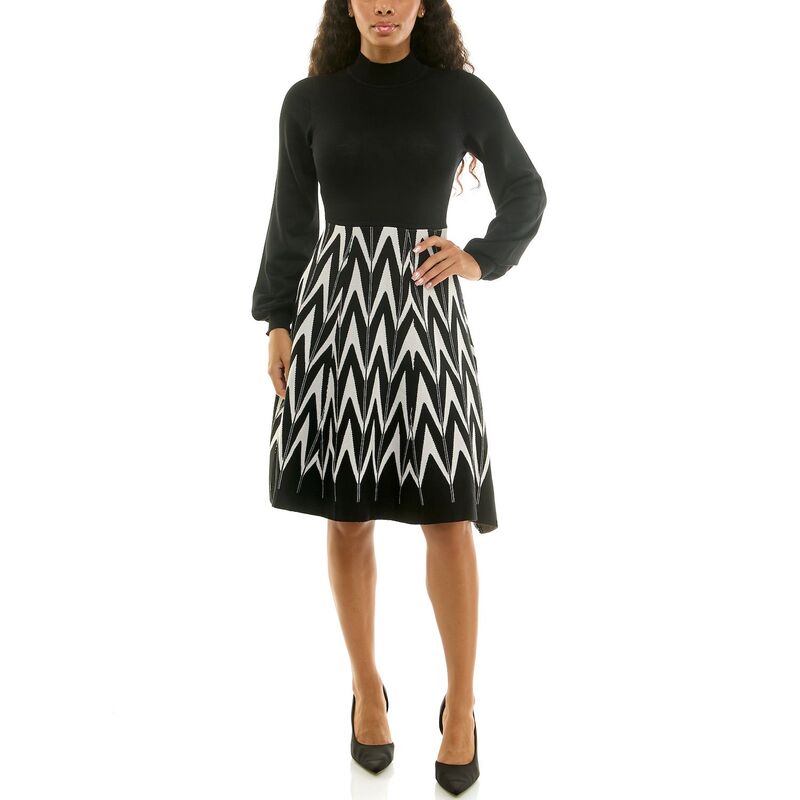 ニナレオナルド レディース トップス ワンピース モックネック セーター Women's Nina Leonard Mockneck Sweater Dress Black White ホワイト