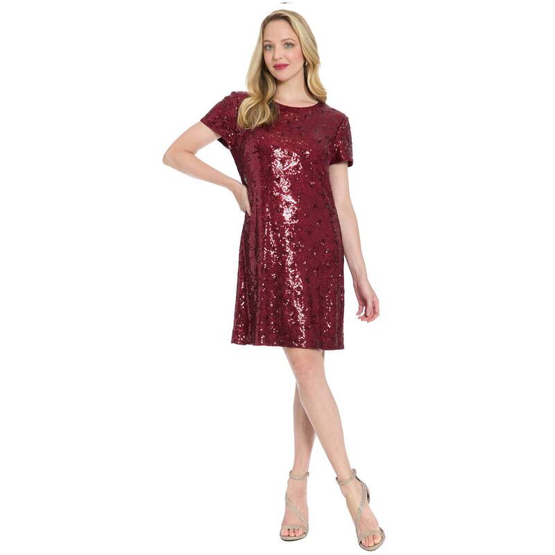 ロンドンタイムス レディース トップス ワンピース Tシャツ スパンコール Women's London Timesequin T-Shirt Dress Wine ワイン