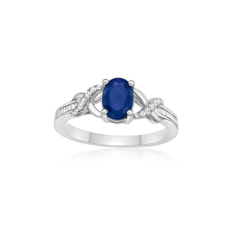 Gemminded レディース アクセサリー リング Gemminded 10k White Gold Oval Sapphire & 1/5 Carat.W. Diamond Crossovering 10k Gold ゴールド