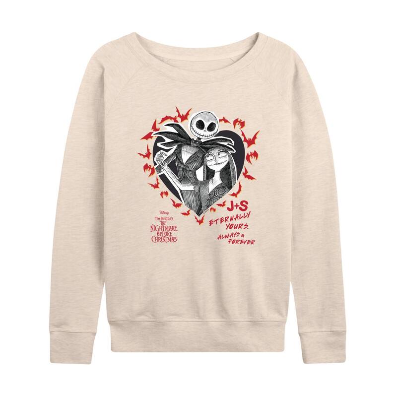 アニメキャラクター レディース トップス Tシャツ パイル Licensed Character Women's Disney's The Nightmare Before Christmas Jack & Sally French Terry Long Sleeve Tee Beige ベージュ 10,380円