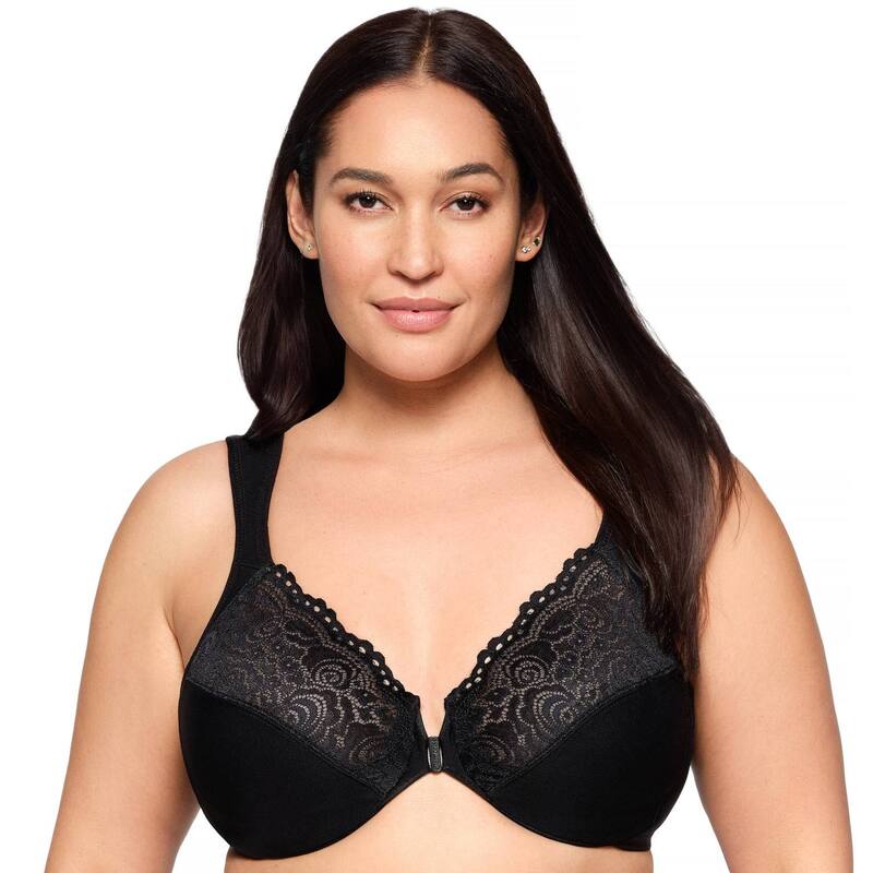 グラマライズ レディース アンダーウェア ブラジャー プラスサイズ レース Plusize Glamorise WonderWire Front-Closure Posture Lace Bra Black ブラック