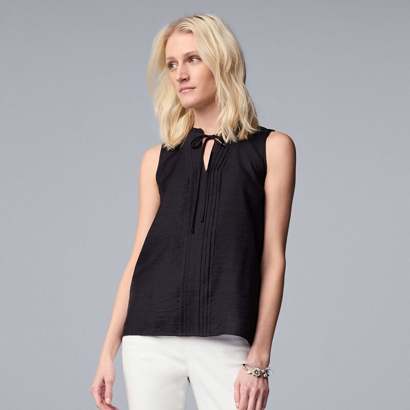 ヴェラウォン レディース トップス シャツ ノースリーブ Women'simply Vera Wang Tie-Front Pintuck Sleevelesshell Top Black ブラック