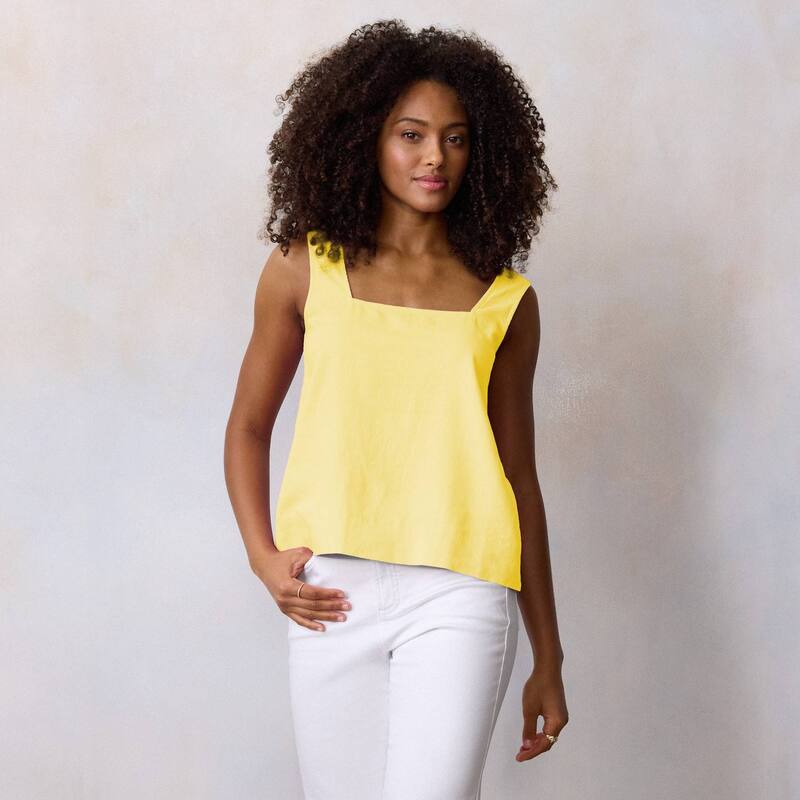 LC Lauren Conrad レディース トップス Tシャツ Women ’ s LC Lauren Conrad Square Neck Button Back Tank Top Yellowhite Chip ホワイト
