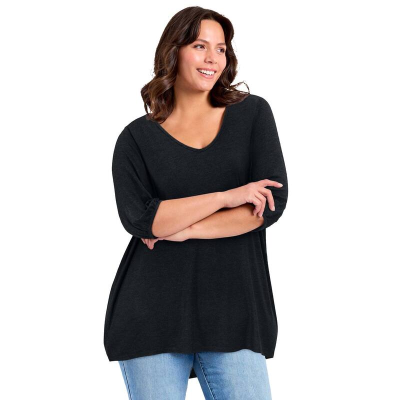 アベニュー レディース トップス Tシャツ プラスサイズ Avenue Women's Plusize Leila Top Black ブラック｜ReVida 店