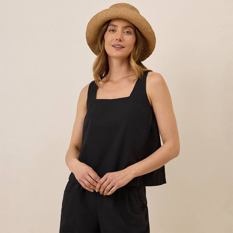 パクト レディース トップス Tシャツ コットン リネン Pact Canopy Linen Blend Square Neck Tank Made With Organicotton Black ブラック