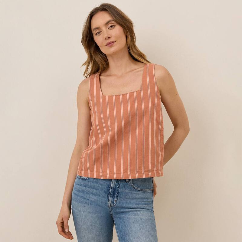 パクト レディース トップス プルオーバー 綿織物 リネン Pact Canopy Linen Blend Square Neck Tank Made With Organicotton Hermosa Stripe 縞模様