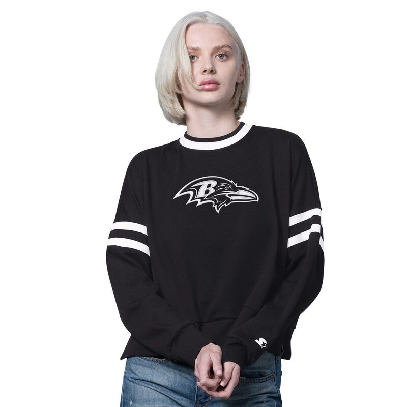 クランク レディース トップス プルオーバー 落っこちる肩先 流汗 クロップド Women\u0027starter Black Baltimore Ravens Rally Drop Shoulder Cropped Sweatshirt Rav Black 黒いこと