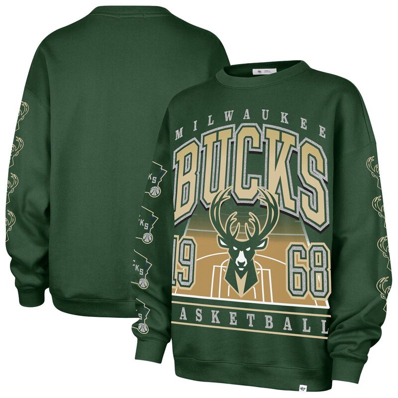 フォーティセブンブランド レディース トップス プルオーバー 汗水 47 Brand Women\u0027s \u002747 Hunter Green Milwaukee Bucks Go Big Oversized Sweatshirt Buk Multi マルチ色合い