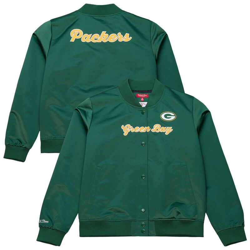 ミッチェル&ネス レディース アウター ジャケット・ブルゾン サテン Women's Mitchell & Ness Green Bay Packers Full-Snap Satin Jacket Pkr Green グリーン