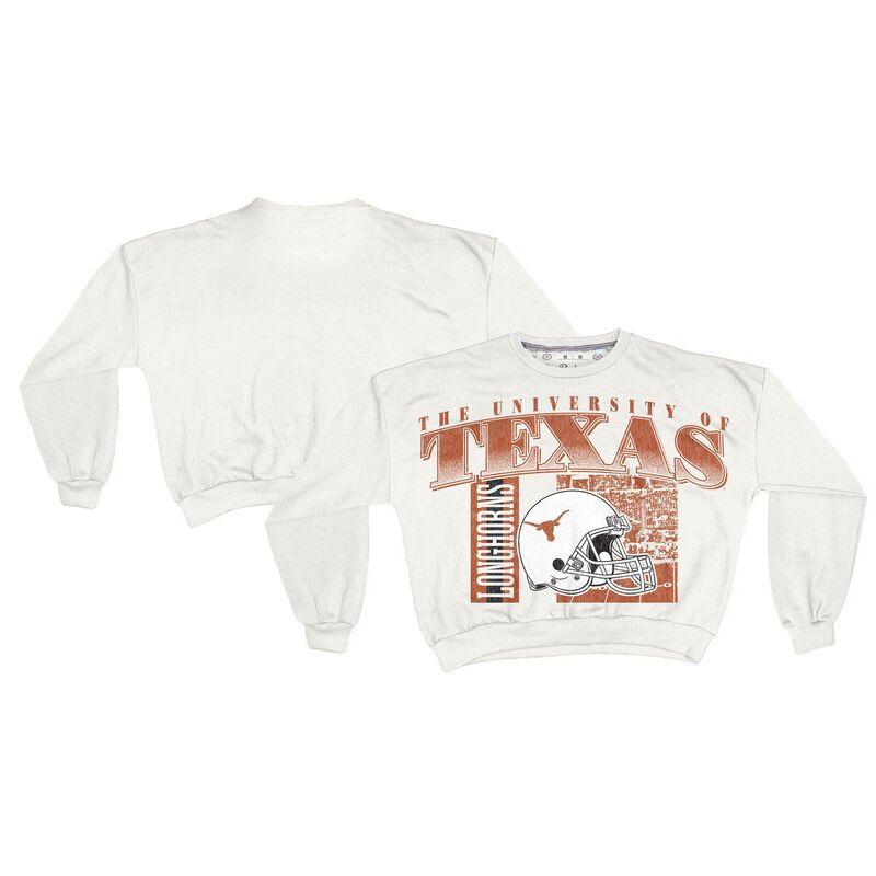 プレスボックス レディース トップス Tシャツ スウェット Women's Pressbox Whitexas Longhorns Oversized Janice Retro Waist-Length Sweatshirtex White ホワイト