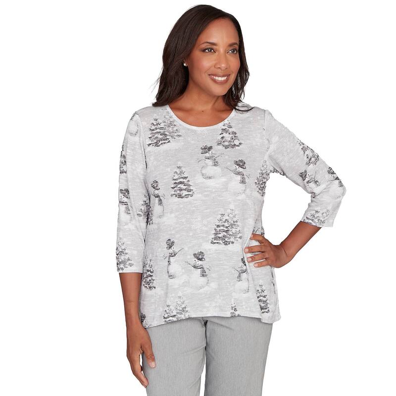 アルフレッド ダナー レディース トップス プルオーバー 編み物 Women\u0027s Alfredunner Playful Snowmen Scene Knitopewter ピューター