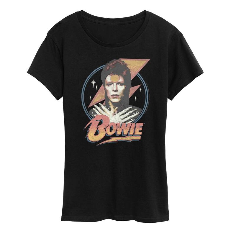 アニメキャラクター レディース トップス Tシャツ グラフィック Licensed Character Women's David Bowie Distressed Graphic Tee Black ブラック