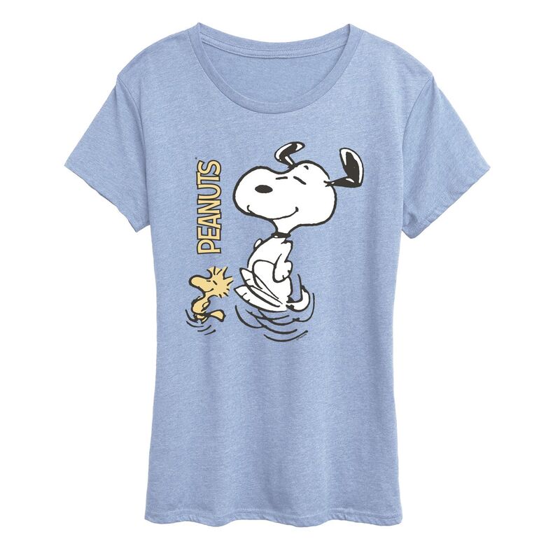 アニメキャラクター レディース トップス Tシャツ グラフィック Licensed Character Women's Peanutsnoopy & Woodstock Dancingraphic Tee Heather Chambray Blue ヘザー
